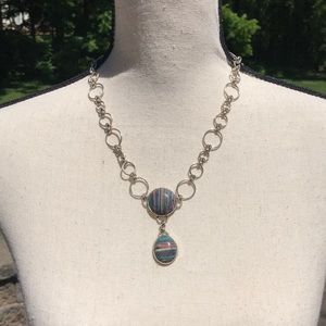 Handmade Sterling Silver Chain Necklace with Striped Pendants